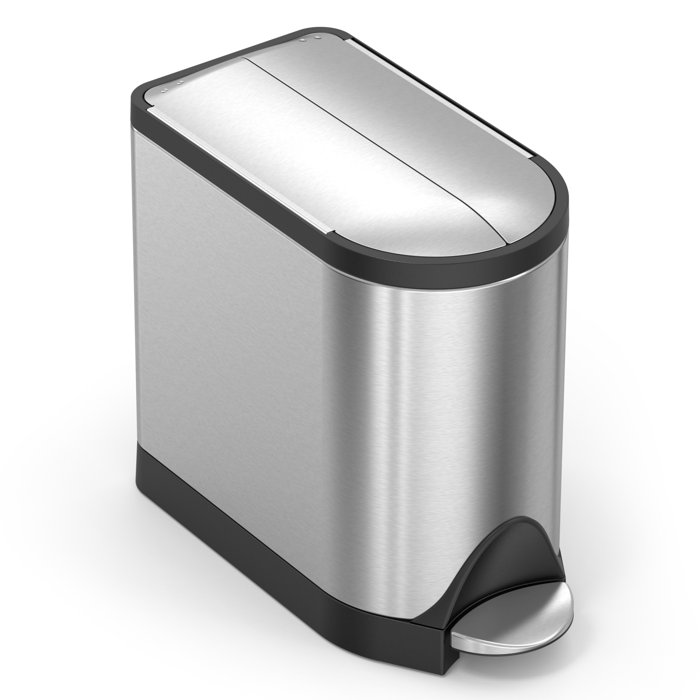 simplehuman 10 Liter / 2.6 Gallon Butterfly Lid Bathroom Step Trash Can, Brushed Stainless Steel